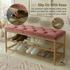 2-Tier Velvet Top Bamboo Gold Metal Shoe Rack Stand Shoe Storage Shelf Hallway