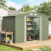 Outsunny 9 x 6FT Galvanised Garden Storage Shed with Sliding Door, Light Green