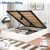 NEW LED OTTOMAN STORAGE PANEL WHITE PU LEATHER UPHOLSTERED BED FRAME DOUBLE Jszs