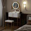 Modern Dressing Table Set with LED Light Mirror Stool 2 Drawers Storage Bedroom