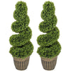 Set of 2 Potted Artificial Plants, Topiary Spiral Boxwood Trees, 90cm
