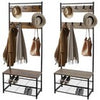 Coat Rack Stand with Shoe Storage Bench 9 Hooks Rustic 2 Colours Entrance Hall