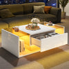 High Gloss White Coffee Table with LED & Drawer, Tempered Glass Top Centre Table