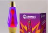 Mathmos Astro Classic GOLD Lava Lamp With yellow Wax In pink liquid.