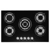 Gas Hob 5 burners, 77cm Black Tempered Glass Gas Hob with Cast Iron Supports