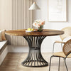 Round Dining Table 4-6 Seater, Rustic Wood Kitchen Dinner Table With Metal Base