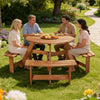 Picnic Table Set With 6 Seater BBQ Beach Bench Outdoor Deck Wooden Round Brown
