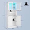 Kitchen Pantry Cupboard LED Tall White Storage Cabinet Glass Doors Shelves 170cm