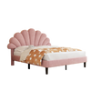 DOUBLE BED 135X190 CM VELVET UPHOLSTERED PLATFORM BED FRAME WITH HEADBOARD PINK