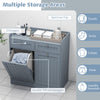 Double Tilt-Out Laundry Hamper Cabinet with 2 Drawers-Grey