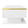 90cm Modern Glass Coffee Table Center Table With LED Light Storage Compartment