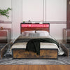 4ft6 Double Bed Frame Metal Bed Platform LED Lights Headboard & 4 Storage Ltuzjo