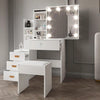 White Dressing Table with LED Lights Mirror Stool Drawers Vanity Makeup Desk Set