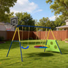Adjustable 4-in-1 Kids Swing Set with Saucer Swing Basketball Hoop Football Goal