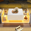 High Gloss White Coffee Table with LED & Drawer, Tempered Glass Top Centre Table