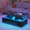 Coffee Table with LED High Gloss Black Coffee Table Centre 2 Drawers Rectangular