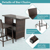 3 Piece Rattan Bar Height Table Patio Wicker Garden Bar Set Storage Shelf