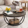 Round Coffee Table, 2-Tier Wooden Center Table w/ Storage Home Accent Table