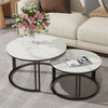 Modern Nesting Coffee Table Round Marble Side End Table Black Color Frame Solid