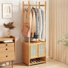 Heavy Duty Vertical Bamboo Garment Coat Rack Stand Shoe Shelf Entryway Corner