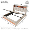 Upholstered King Bed w/ Remote LED & Type-C Port, Metal Slats, Linen, 135x190cm