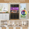 Kitchen Cupboard w/ LED & Power Outlet, Countertop, Tall Kitchen Cabinet, Black