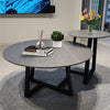 2Pcs Round Nesting Coffee Table Grey Marble End Side Tables Furniture Cross Legs