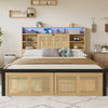 4ft6 Double Wooden Bed Frame with Storage Headboard, LED Light & Rattan Drawers