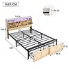 4ft6 Double Wooden Bed Frame with Storage Headboard, LED Light & Rattan Drawers