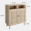 Natural Rattan Sideboard with Shelves Woven Doors Multipurpose Storage Cabinet