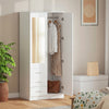 2-Door Wardrobe w/ Adjustable Shelf 3 Drawers Mirror Home Storage, 180cm, White