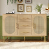 SIDEBOARD CABINET WOODEN RATTAN 2 DOORS 3 DRAWERS CUPBOARD STORAGE FURNITURE