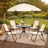 4 Seater Garden Dining Set with Parasol – Cream Folding Patio Table & Chairs Out