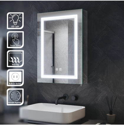LED Illuminated Bathroom Mirror Cabinet with Demister Sensor Shaver Socket Touch