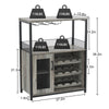 36" Tall Bar Rack Cabinet,Adjustable Shelves&Glass Cup Holder,for Kitchen