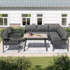 Garden Furniture Set Outdoor 8 Seater Corner Sofa with Glass Dining Table, Grey