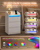LED Bedside Table 3 Drawers Storage Cabinet Slim Nightstand w/Charging Station✅