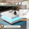 Contemporary White Coffee Table w/ 360° Spin Top, Built-In LED Lighting, Compact