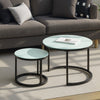 Nesting Coffee Table Set of 2, Marble-Effect Glass Round Side Tables, White
