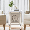 Mirrored Side End Table Coffee Table with Clock for Living Room Bedroom Cabinet