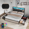4ft6 Double Bed Metal Bed Frame with Drawers Storage Headboard and LED Lighting
