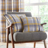 Check curtains eyelet ring top lined ochre yellow grey taupe tartan ready made