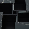 Square Coffee Table w/ 4 Sliding Drawers & Marble Look, 90x90x25cm, Modern Black