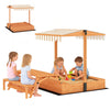 Kids Sand Pit with Lid, Wooden Sandpit with Foldable Picnic Table