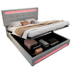 UPHOLSTERED BED 4FT6 DOUBLE LED HYDRAULIC BED FRAME WITH OTTOMAN STORAGE GREY