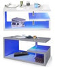Wooden Coffee Table With Storage Sofa End Table LED Light Living Room