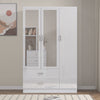 High Gloss Wooden 3 Door Wardrobe with Drawers and Mirror Bedroom Storage