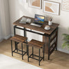 Bar Table Set 3 Piece Industrial Metal Table Stools Storage Shelves Space Saver