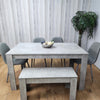 Wooden Grey Dining Table Set with Bench and 4 Grey Chairs Kitchen Room Furniture