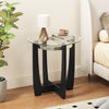 Glass End Table 61cm Round Side Table with Tempered Glass Top-Black